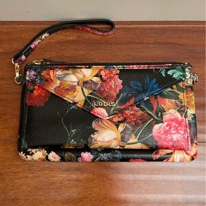 LODIS Floral Print Leather Wristlet NWOT